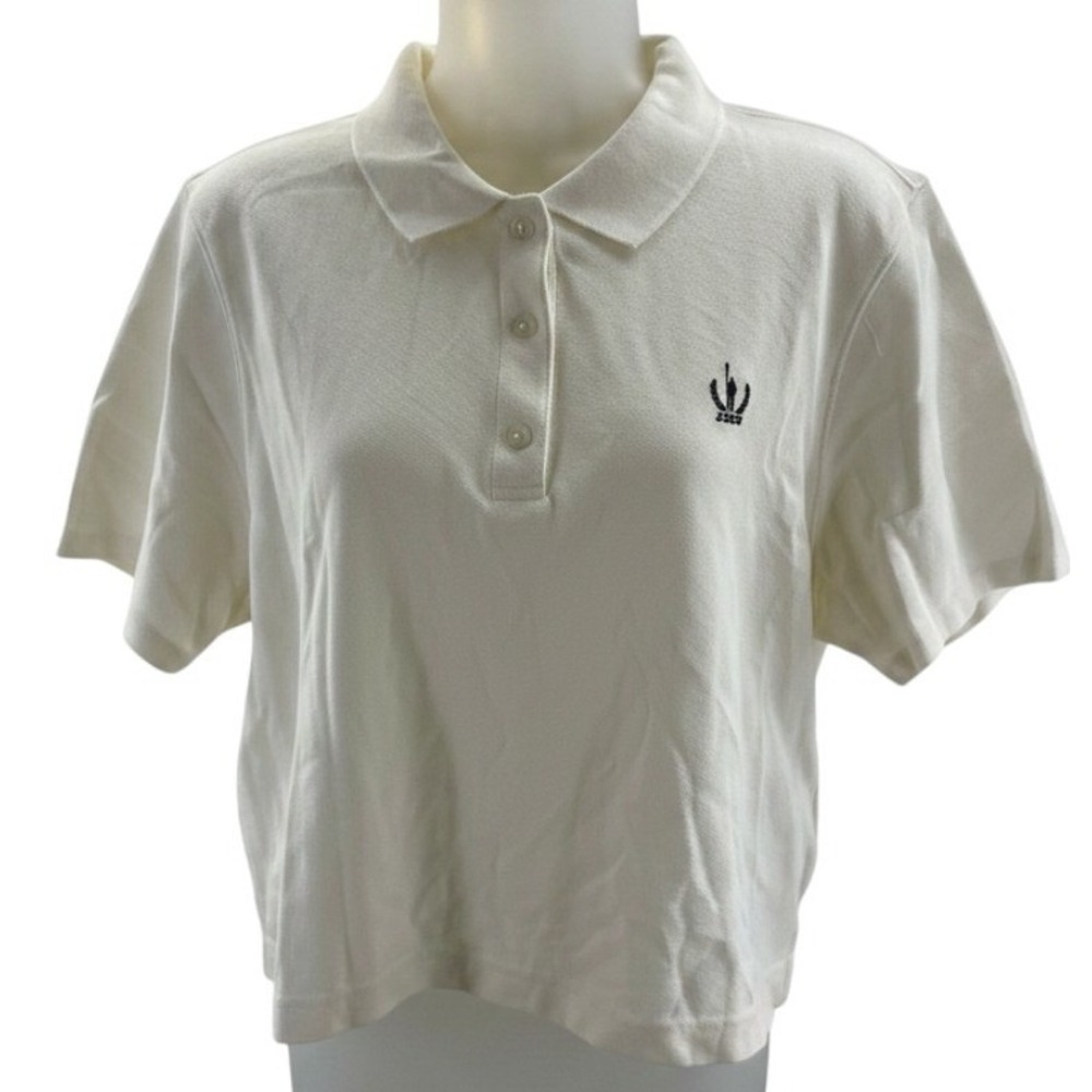 J.Crew Womens Short Sleeve Cotton Polo Shirt Cream Medium Oarsman Crest NEW